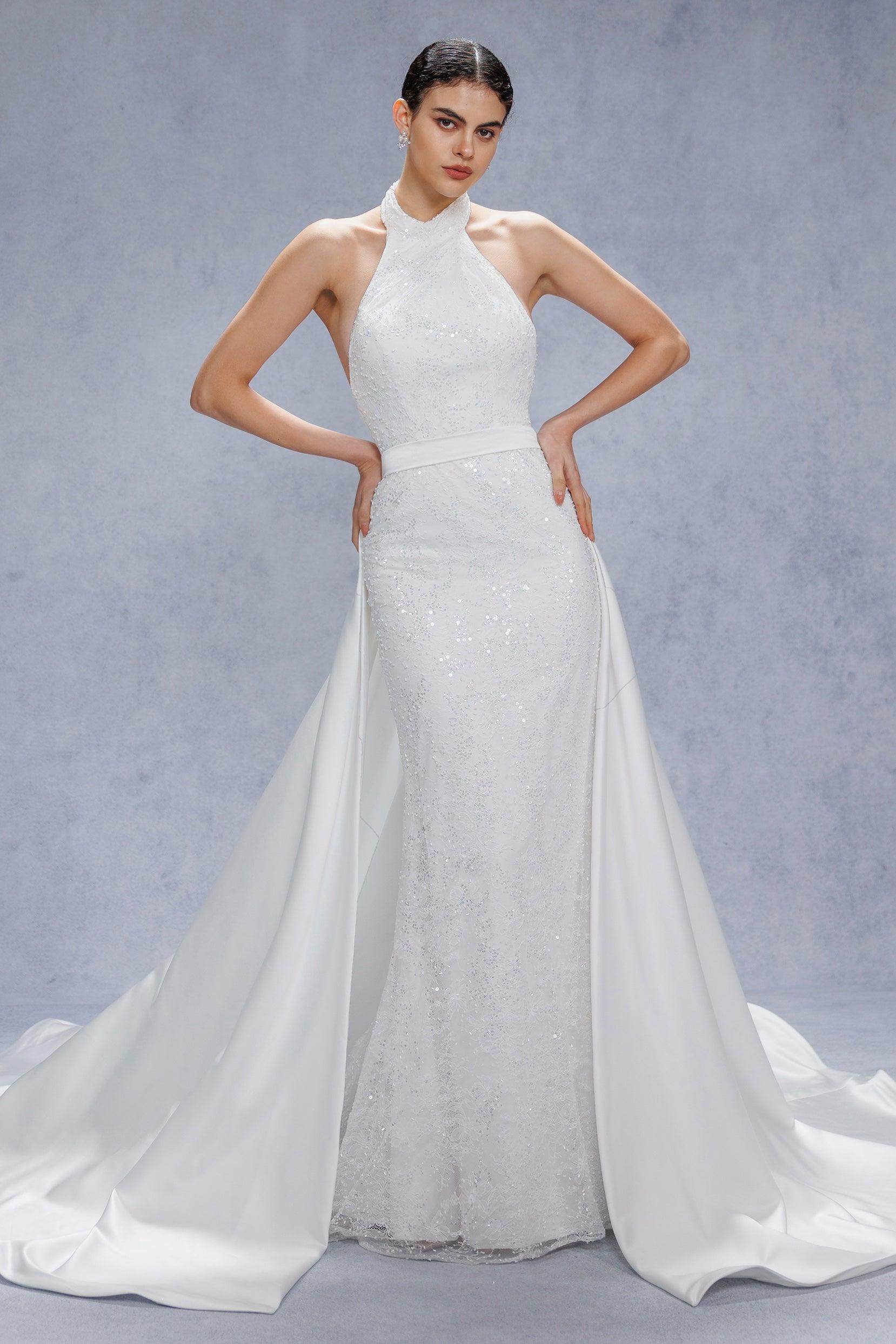 Trumpet-Mermaid Court Train Satin Wedding Dress CW3331 - COCOMELODY